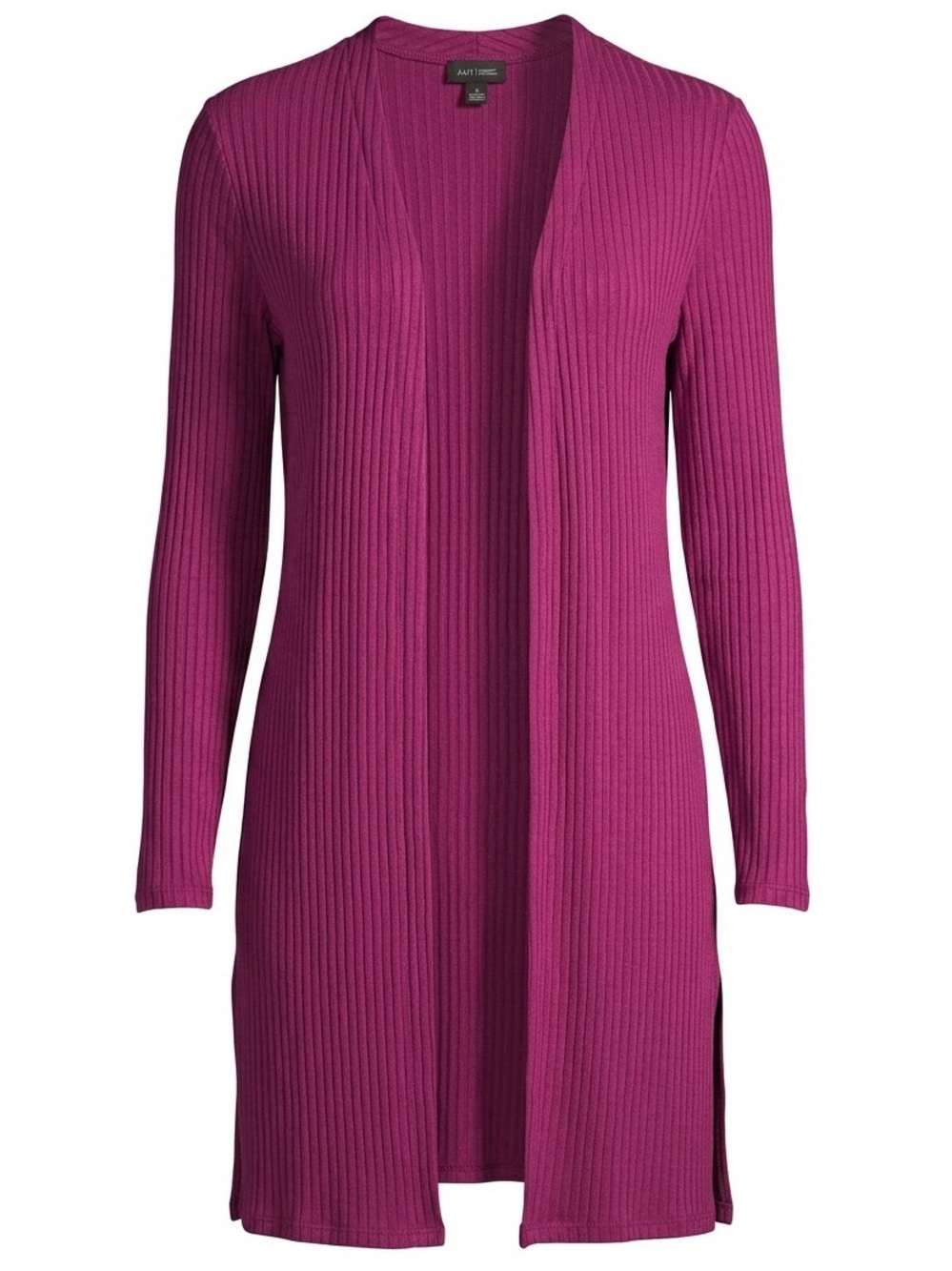 J Jill Wearever Collection Ribbed Open Front Cardigan Berry Long Line Large